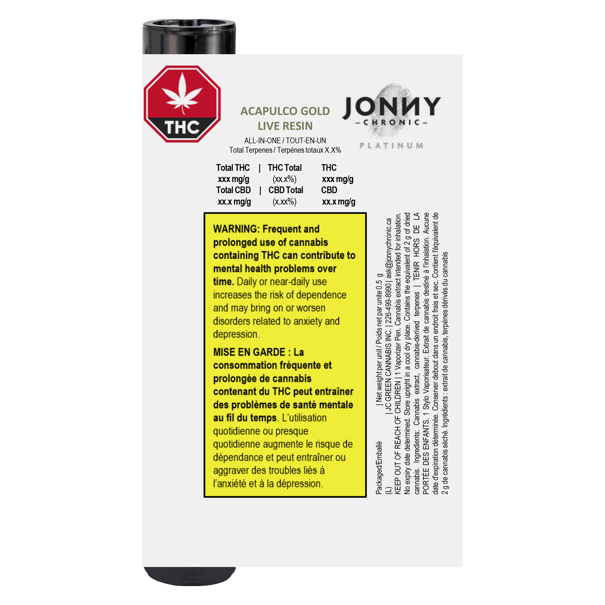 Jonny Chronic Acapulco Gold Live Resin All in One Disposable Vape 0.5g |  Sativa