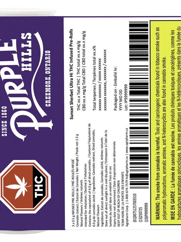 Sunset Sherbet Ultra Hi THC Infused Pre-Rolls 3 Pack by Purple Hills