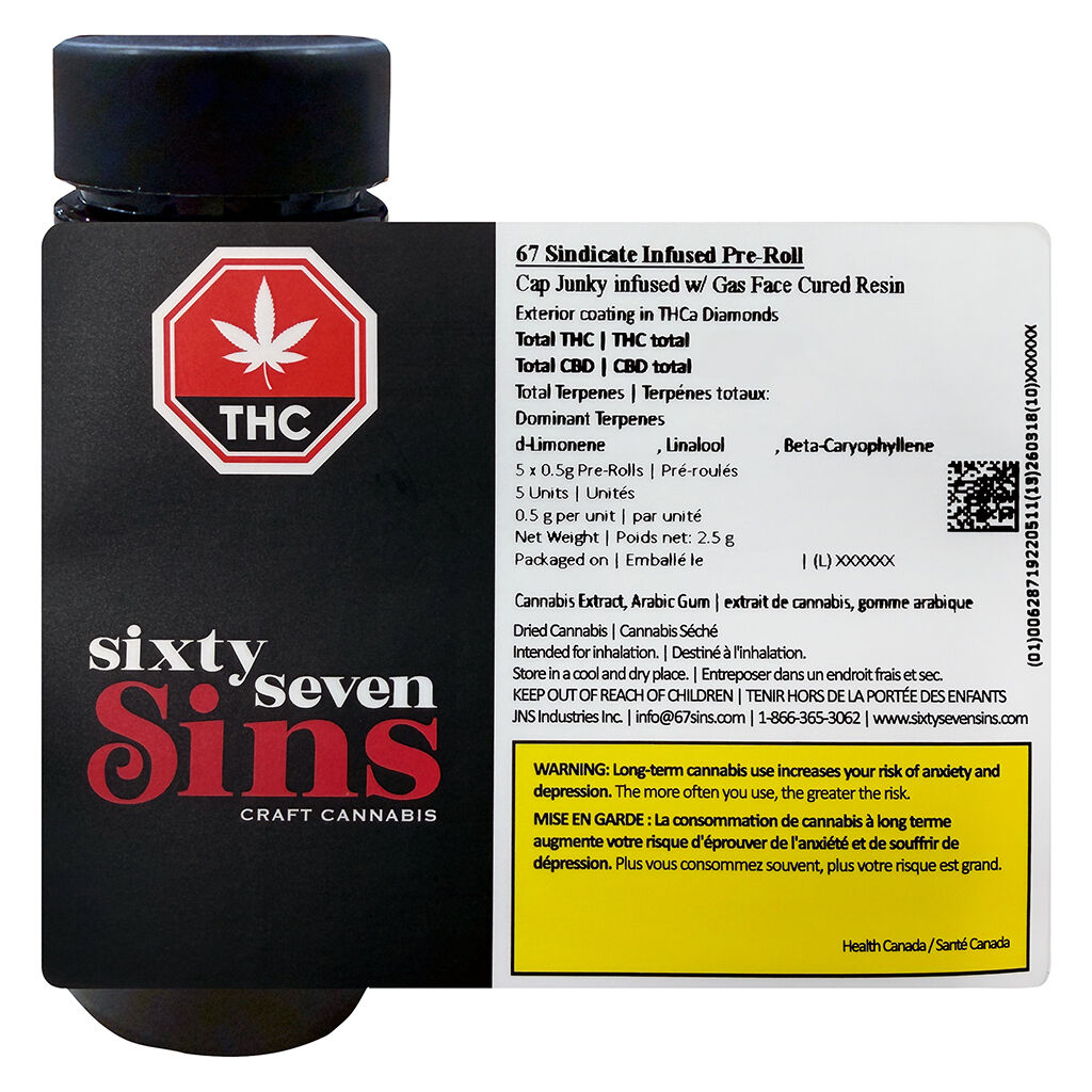 67 Sindicate Infused Pre-Rolls 5x0.5g by Sixty Seven Sins | Montrose