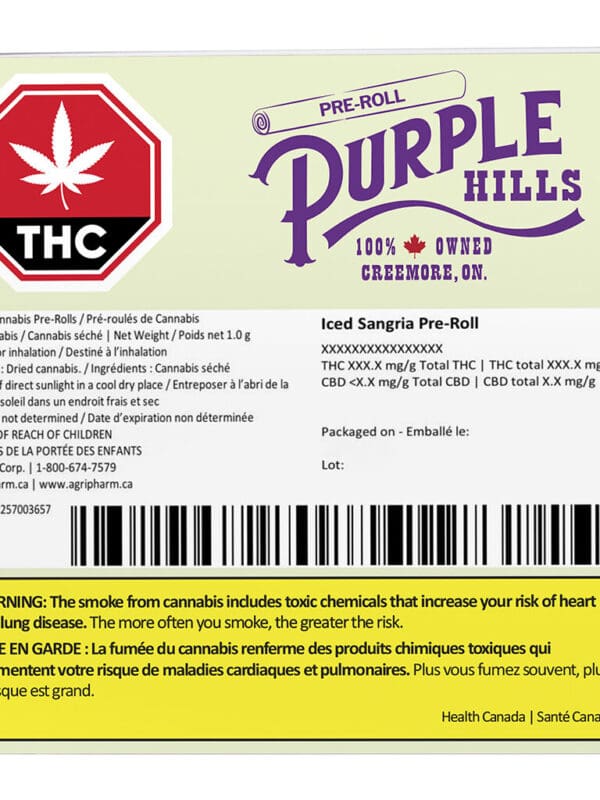 Iced Sangria Pre-Roll Single 1g premium tropical hybrid joint by Purple Hills, available for local delivery from Montrose Cannabis.