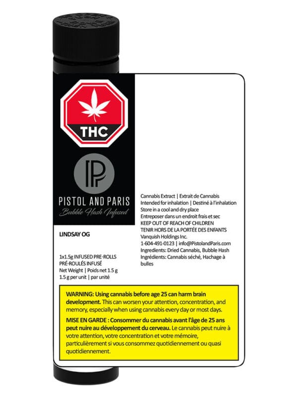 Lindsay OG Bubble Hash Infused Pre-Roll Single | Pistol and Paris | Montrose
